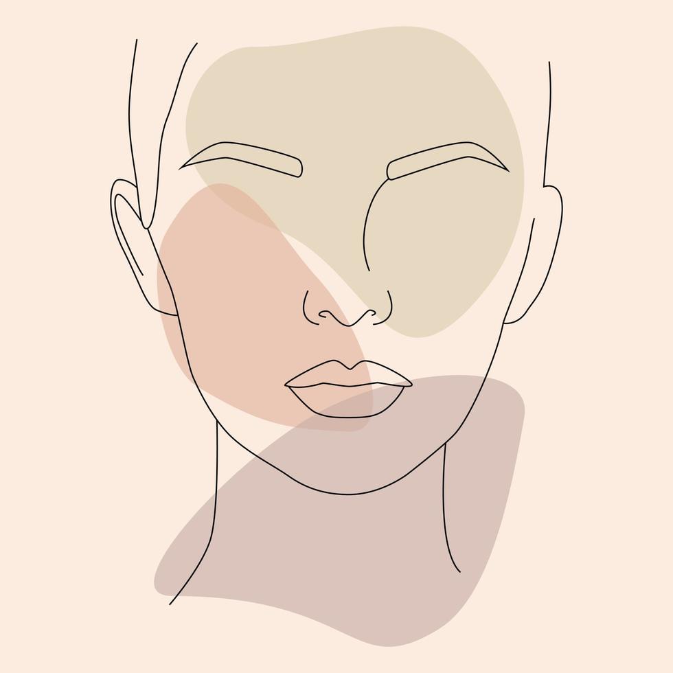 A continuous line of an artistic woman with colored spots. vector