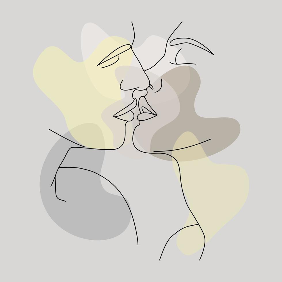 A kiss. The face is a line. Kissing couple. vector