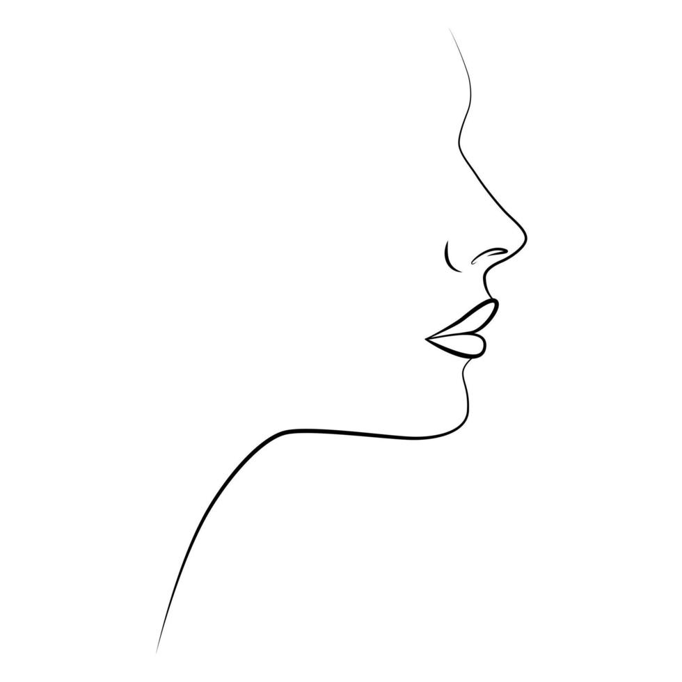 línea continua, patrón facial y peinado, concepto de moda. retrato lineal. vector