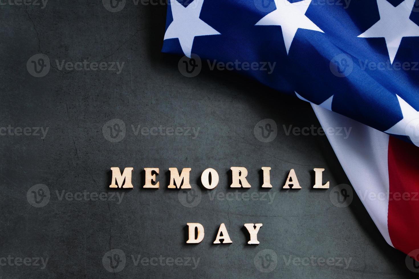 American flag on dark background. USA Memorial Day concept. Remember and honor. photo