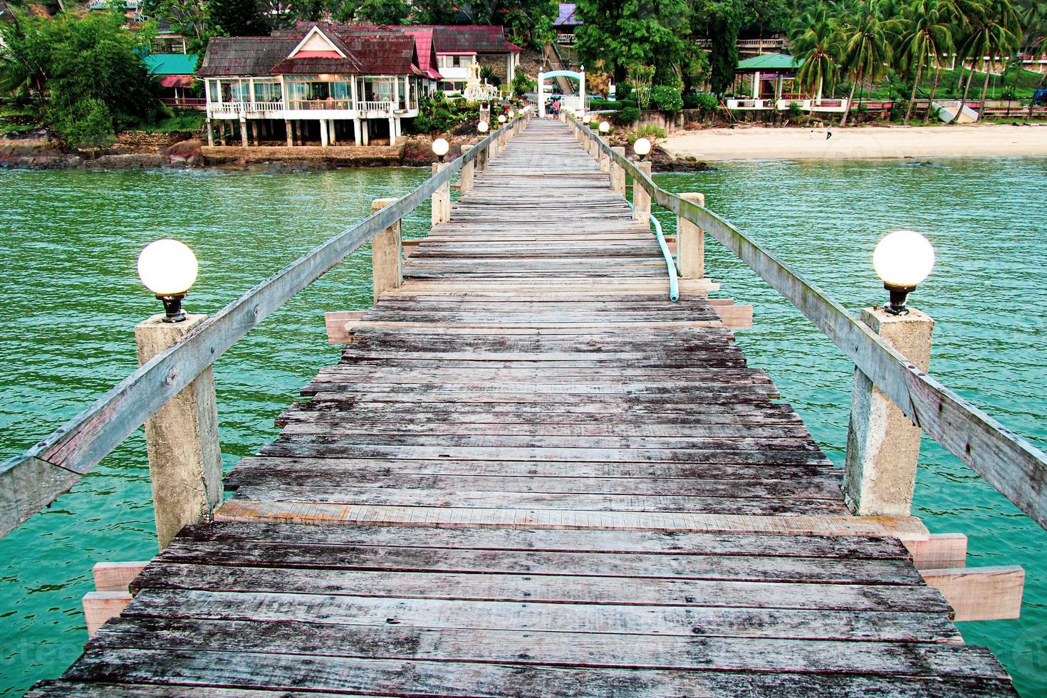 A wooden walkway that stretches into the sea. vacation travel concept photo