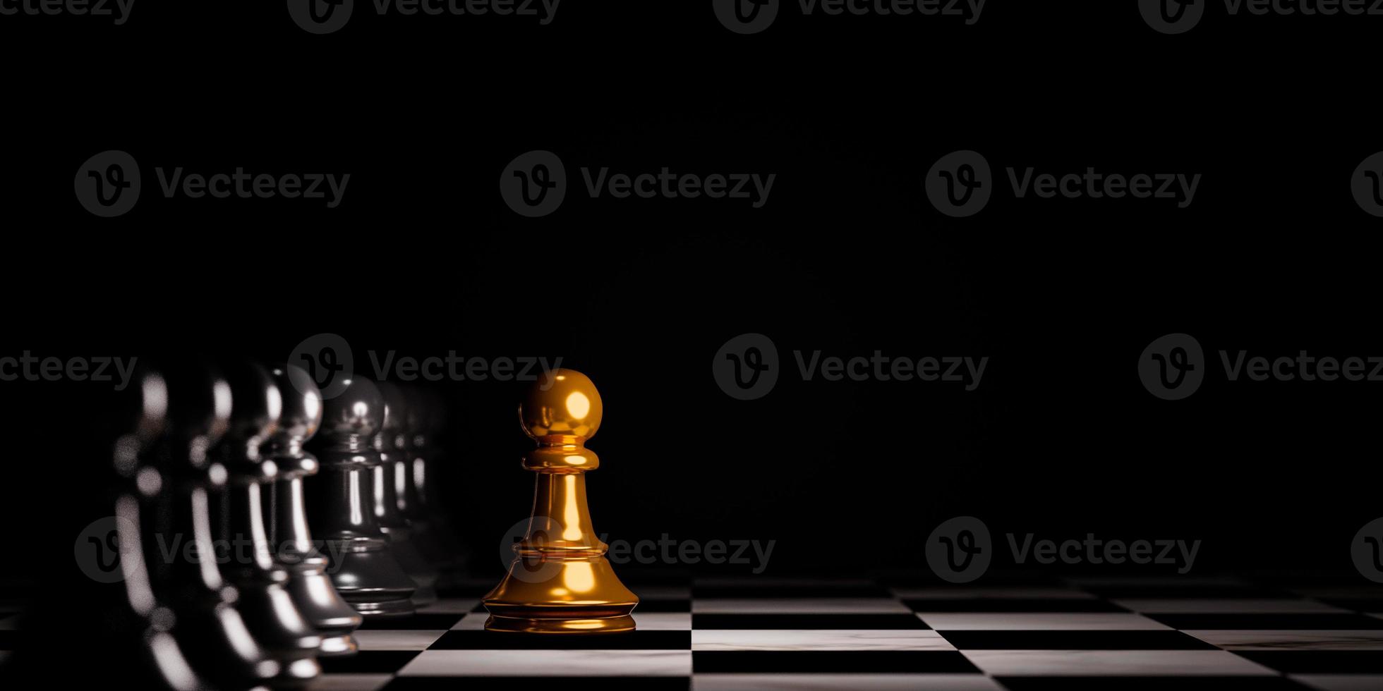 Golden pawn chess move out from line for different thinking and leading change , Disruption and unique concept by 3d render. photo