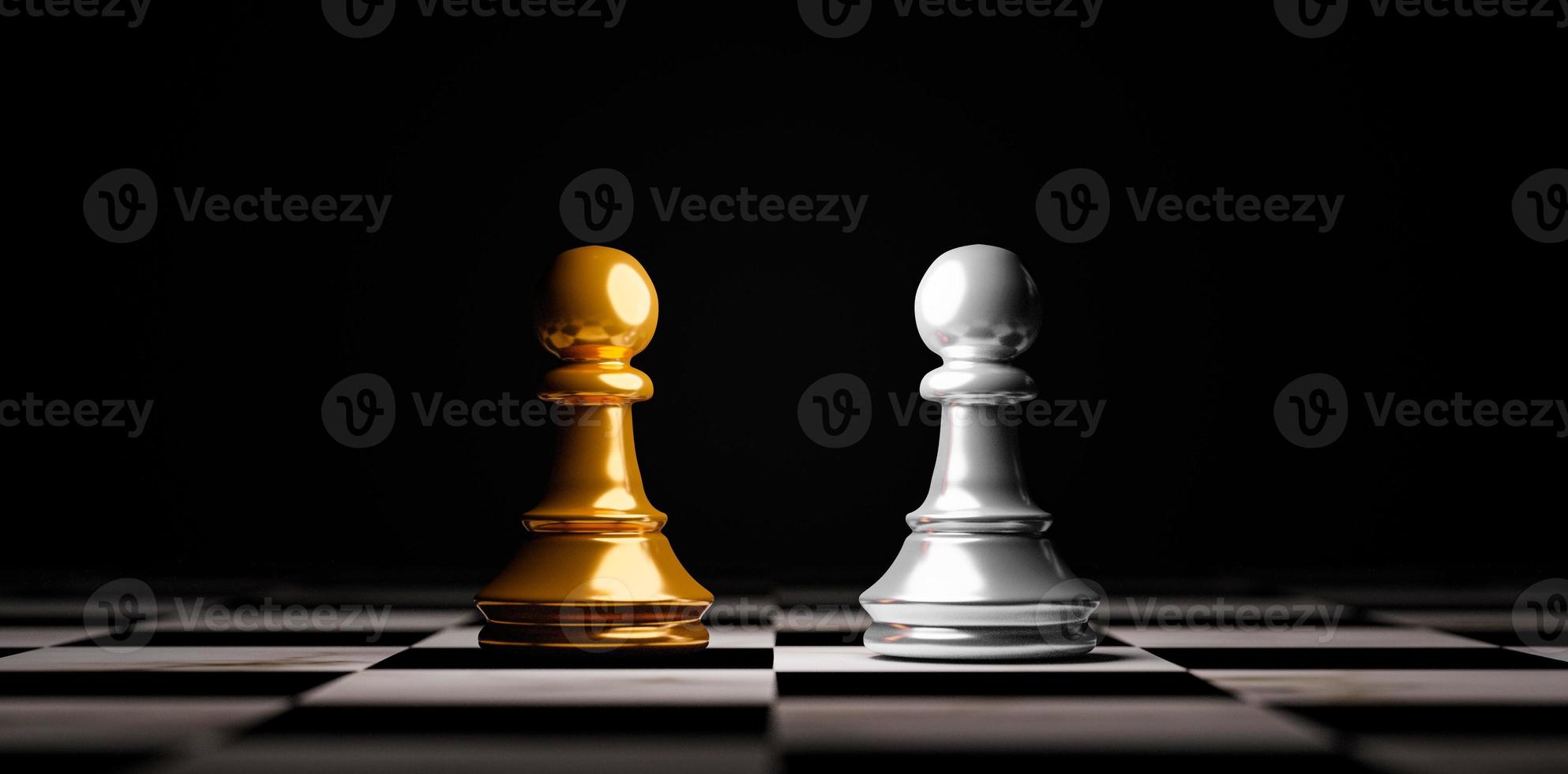 Two Stand of golden and silver pawn chess . Winner of business alliance and marketing strategy planing concept by 3d render. photo