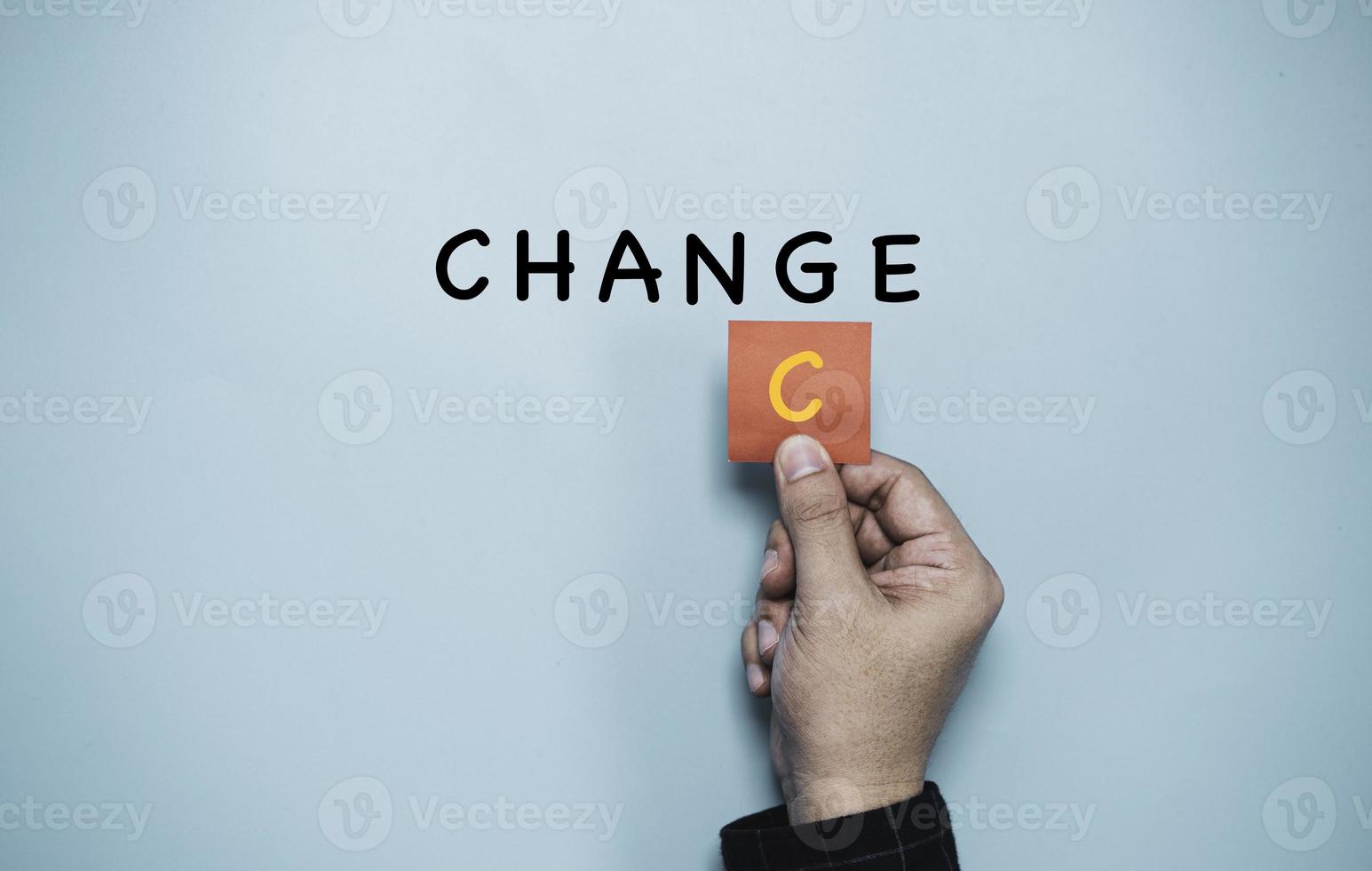 Hand holding red paper and C alphabet to replace with G alphabet for covert change to chance , Positive thinking idea and mindset concept. photo