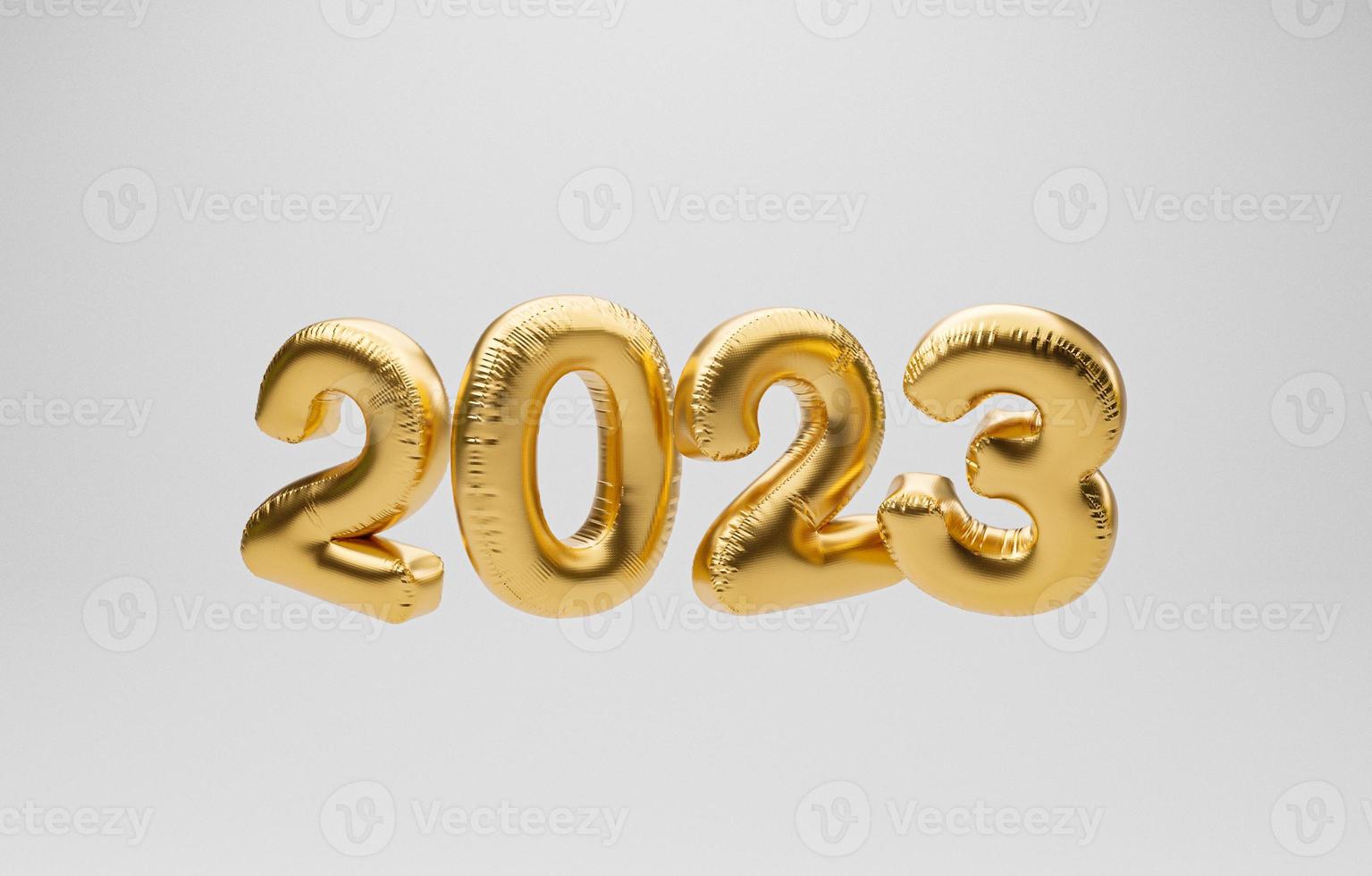 2023 golden balloon on white background for for preparation happy new year , merry Christmas and start new business concept by realistic 3d render. photo