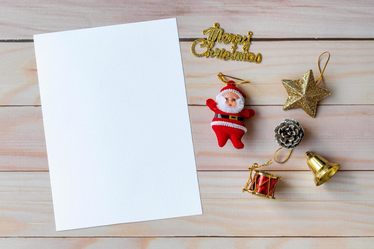 Empty christmas card and Christmas decoration. Christmas and Happy new year concept photo