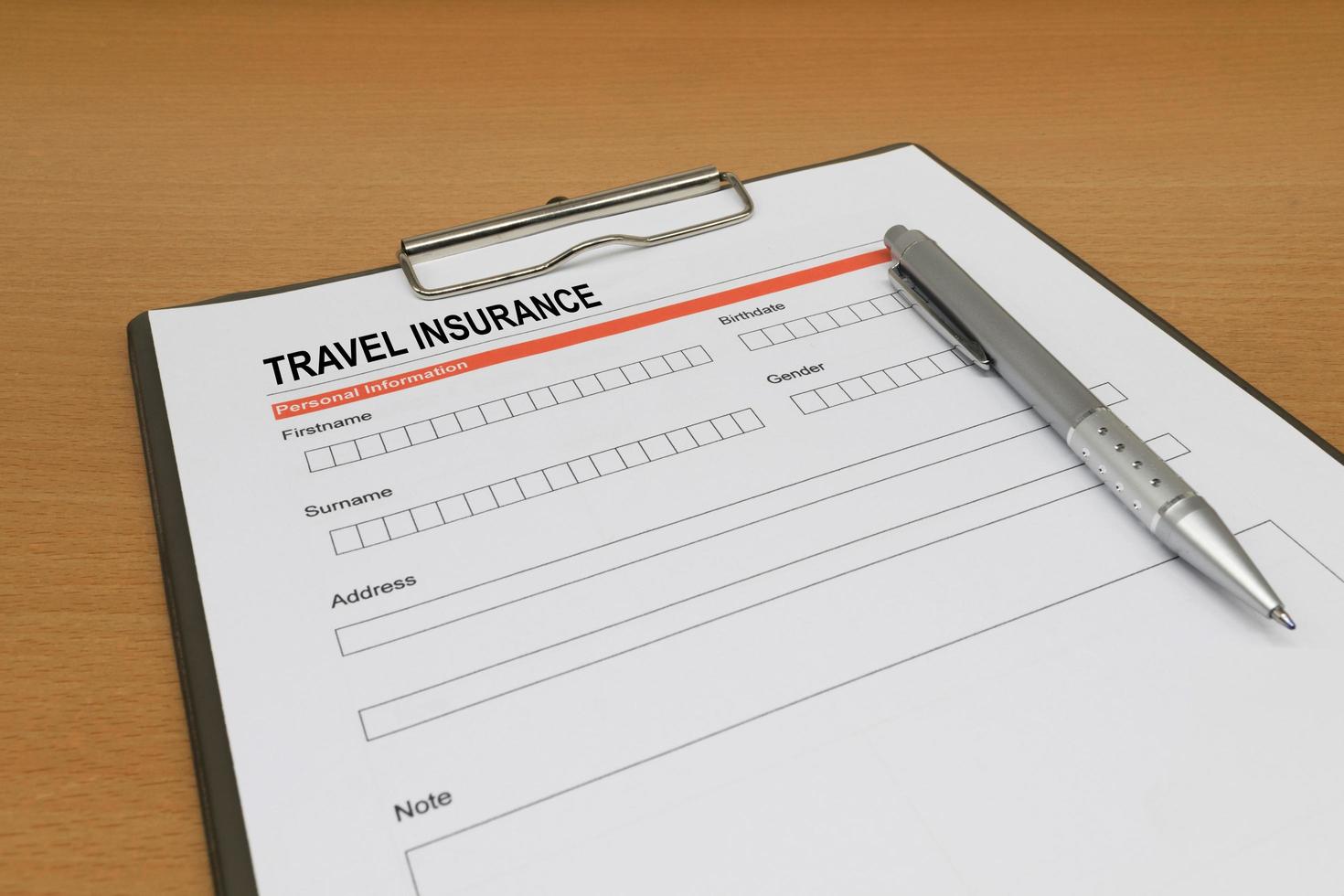 travel Insurance application form photo