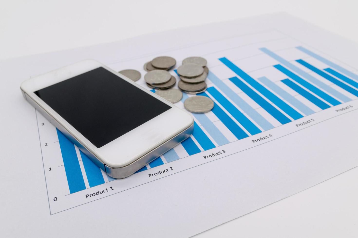 Mobile smart phone and graph report, fintech concept. photo