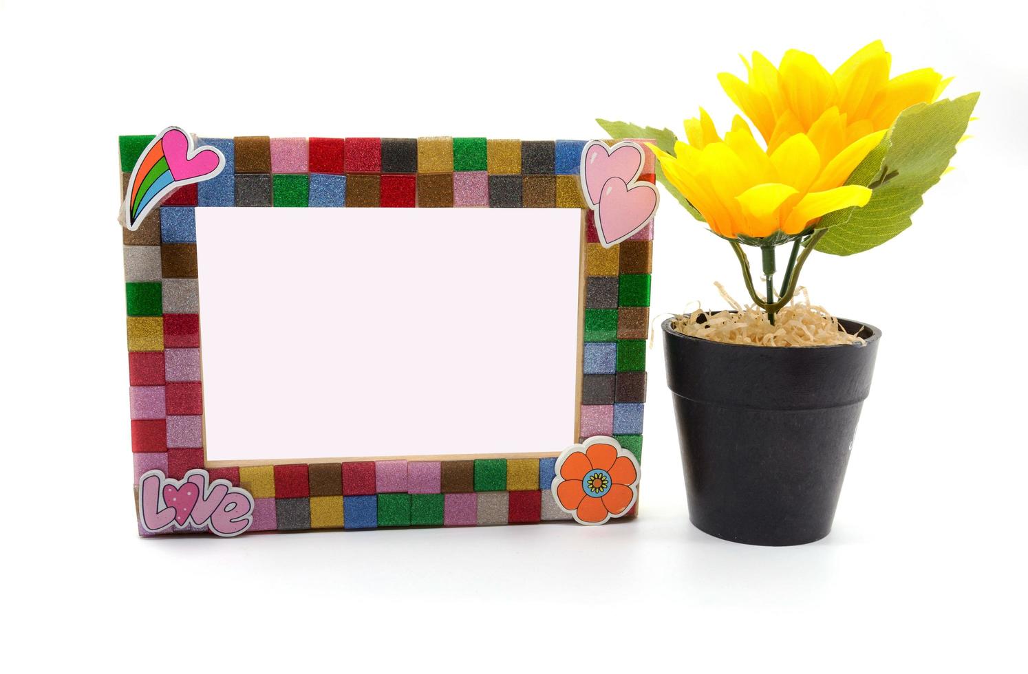 Picture Frame and sunflower for Home Decoration, isolated background photo