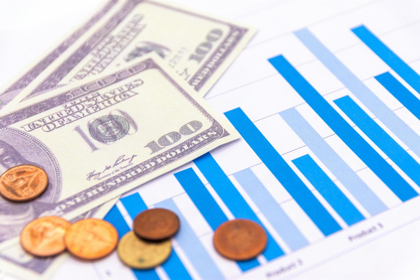 american dollars with graph on white blackground photo