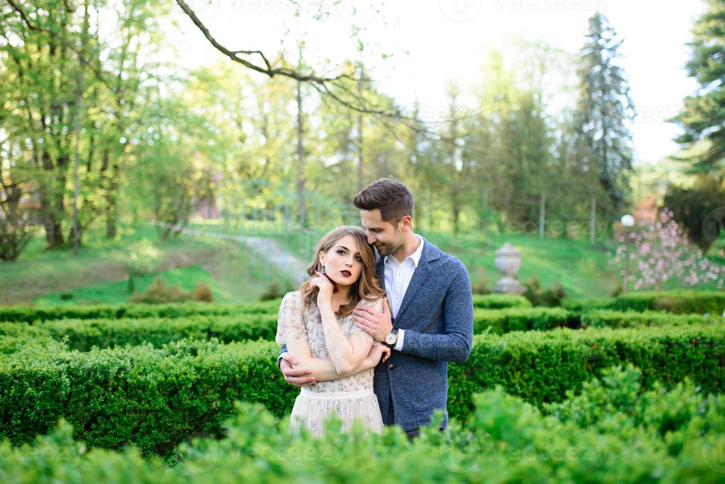 Bride and groom on a walk photo