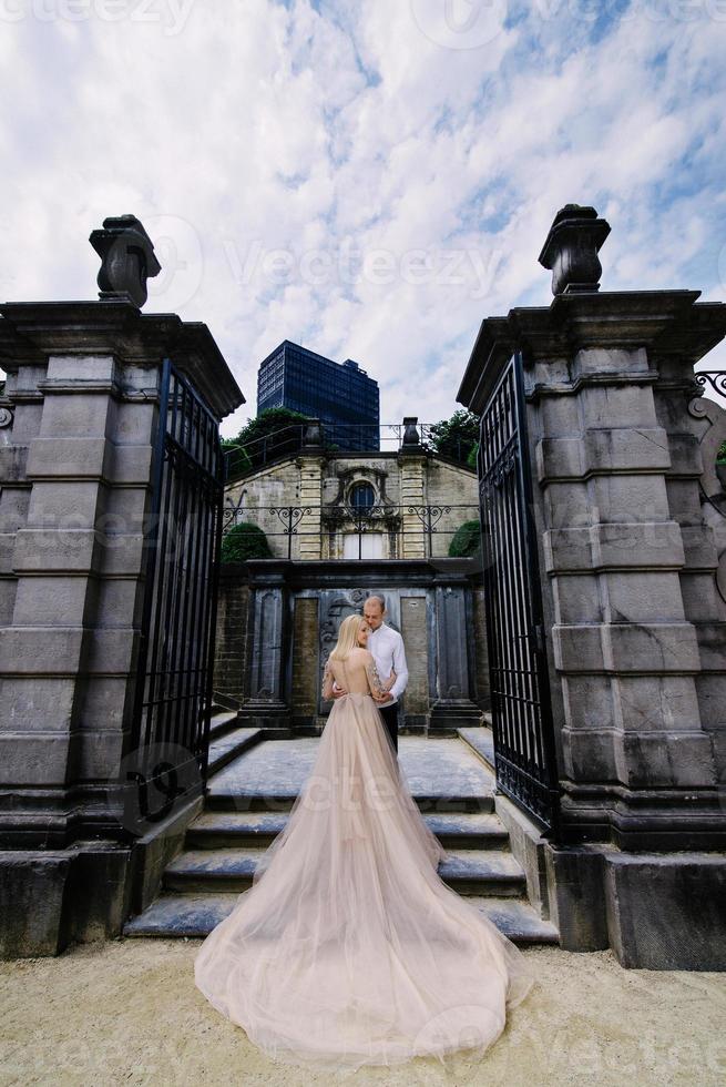 Happy couple in a city center photo