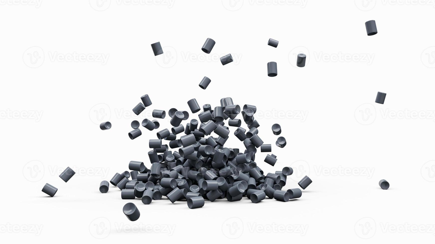 Grey Plastic pellets Falling on white Background Plastic granules Polymer Black plastic beads resin polymer pallet petrochemical 3d illustration photo