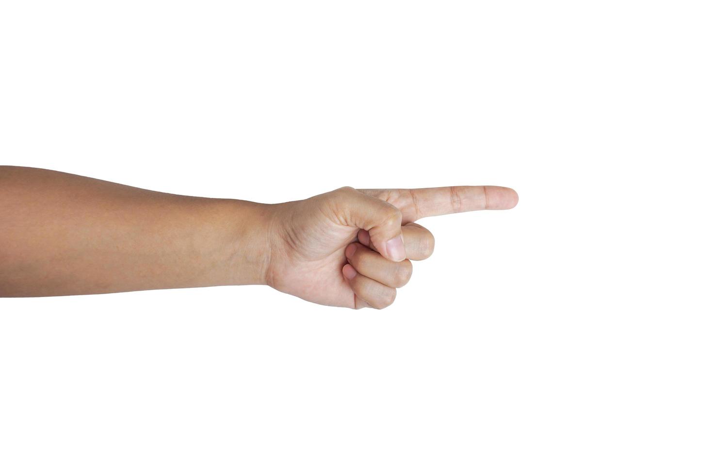 Human arm and hand pointing isolated on white background with clipping path. photo