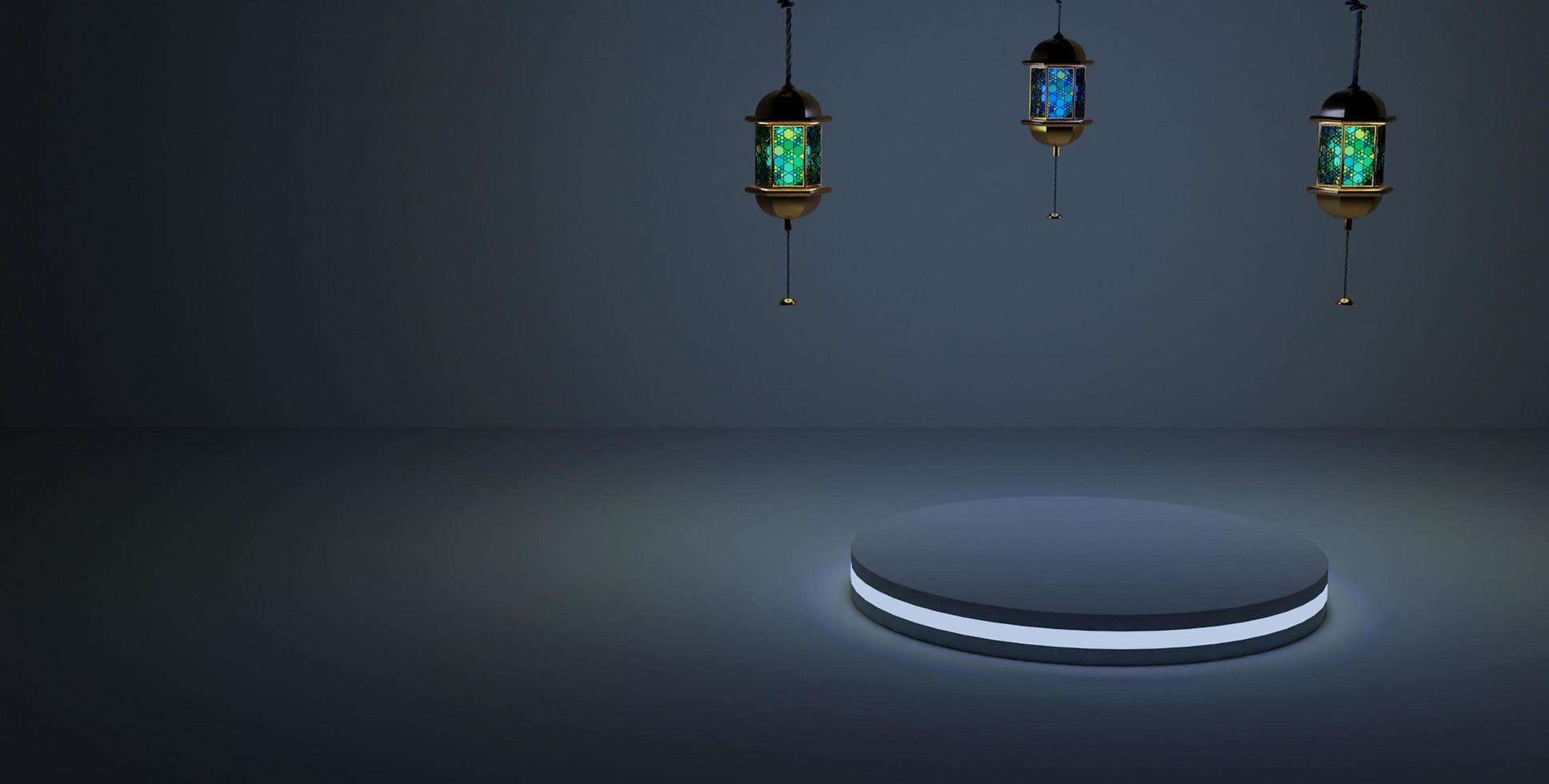 Islamic 3d podium with lamp lights photo