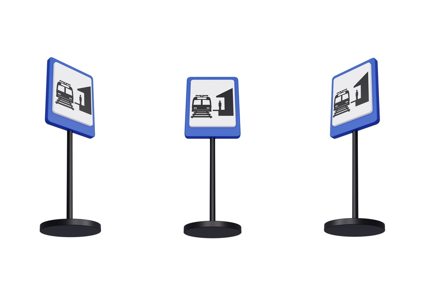 3D Render ilustración señales de tráfico de la estación de tren foto