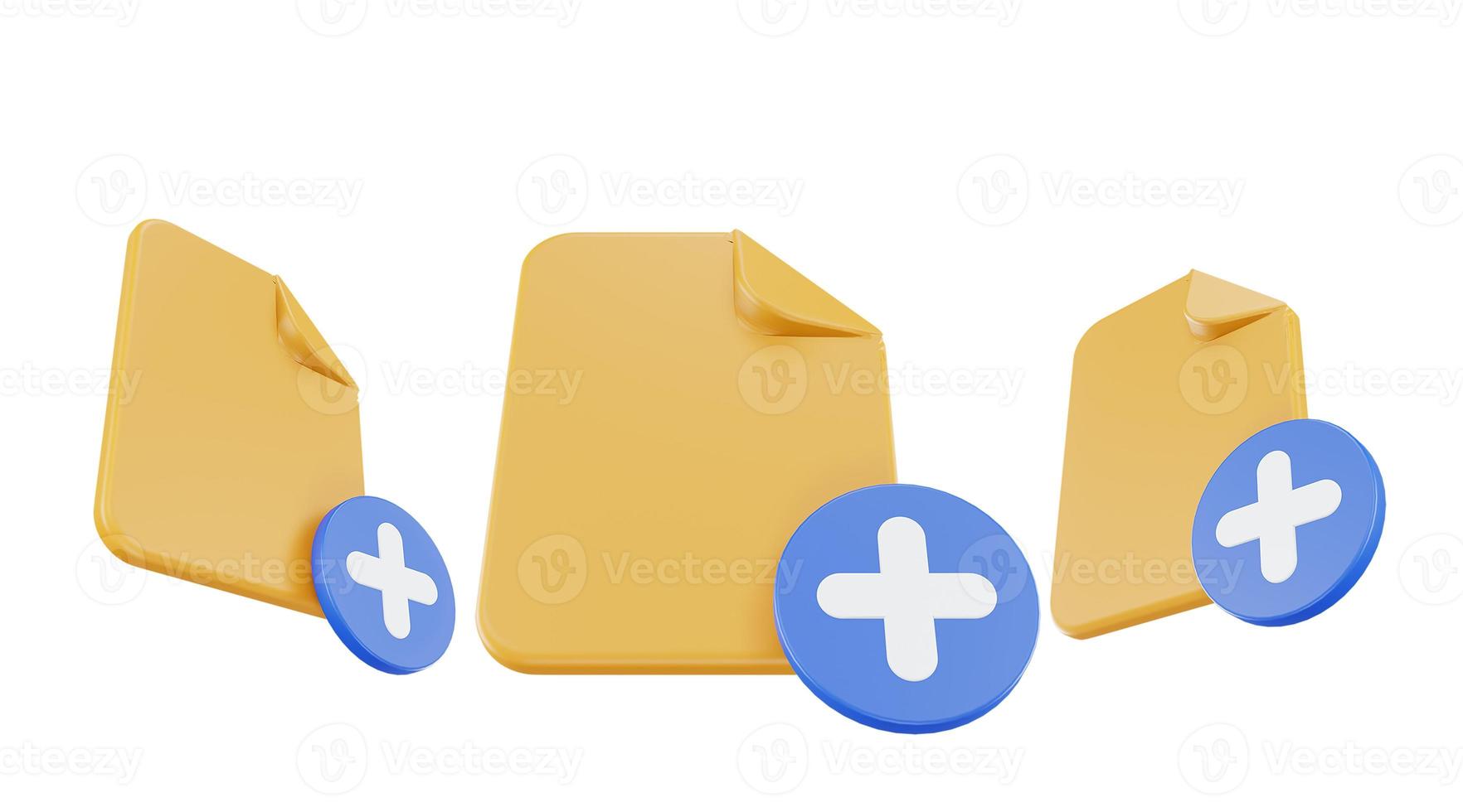 3d render file add icon with orange file paper and blue add photo