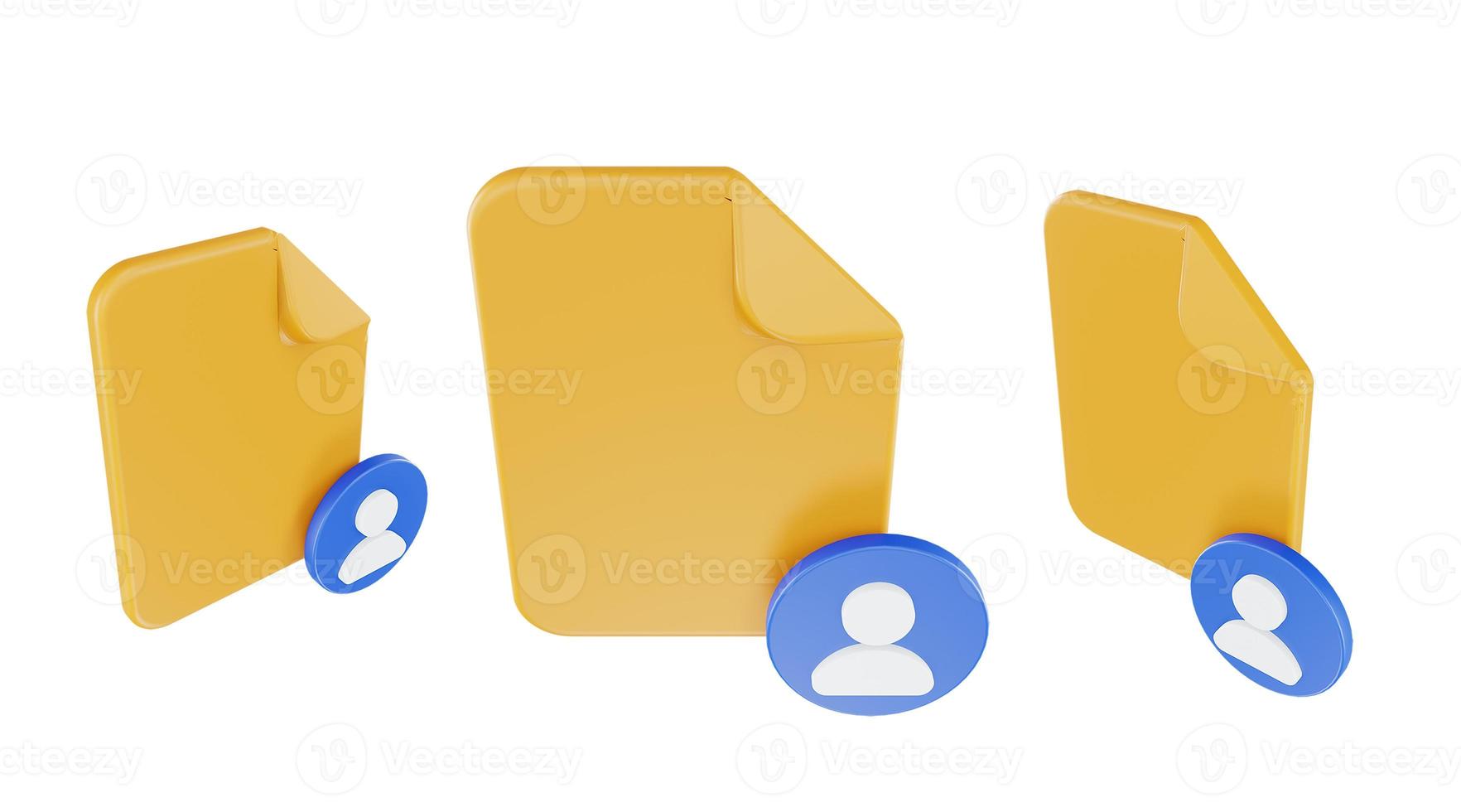 3d render file people icon with orange file paper and blue people photo