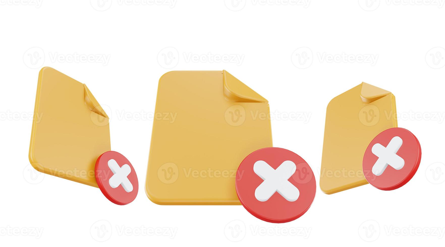 icono de cruz de archivo de procesamiento 3d con papel de archivo naranja y cruz roja foto