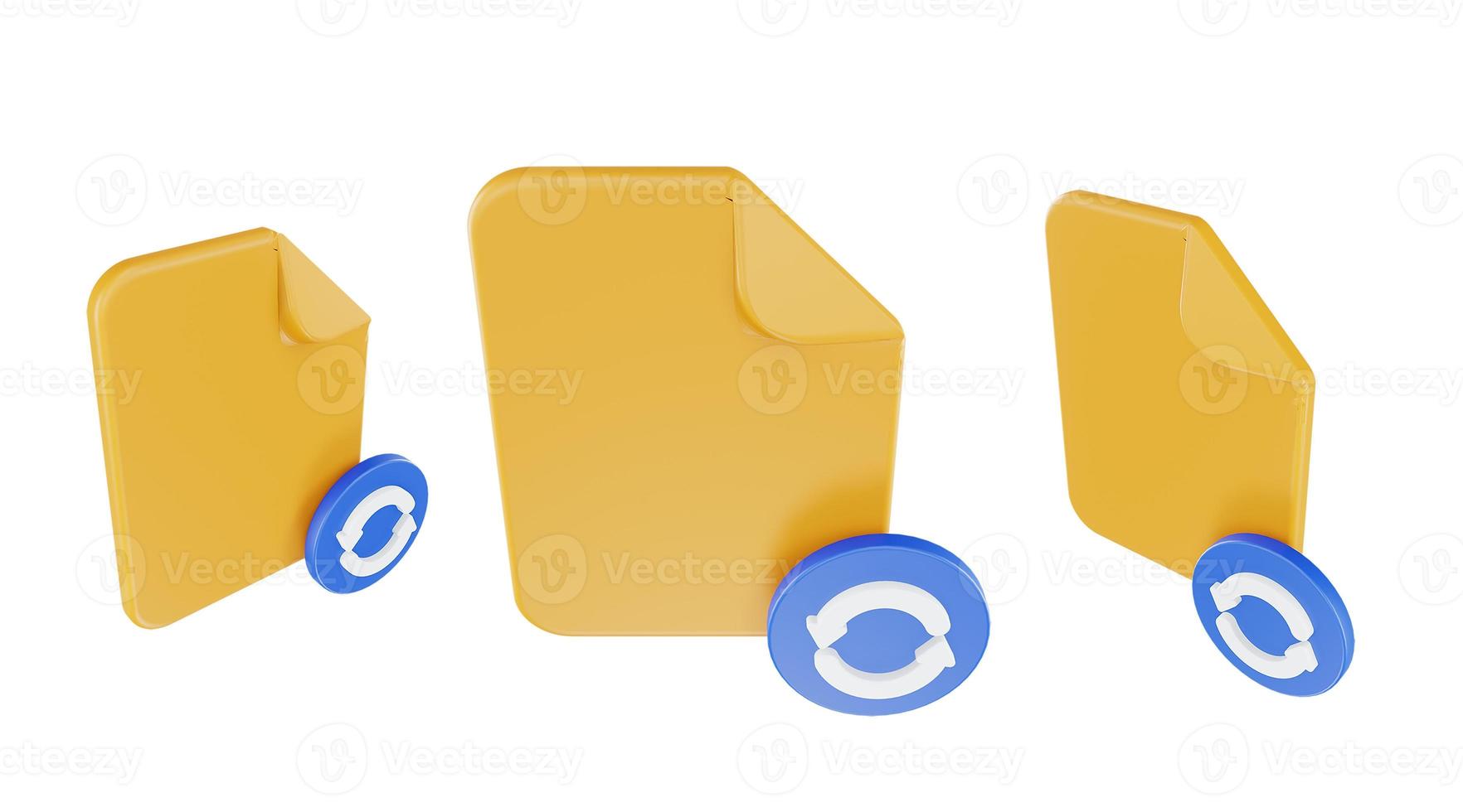 3d render backup file icon with orange file paper and blue backup file photo