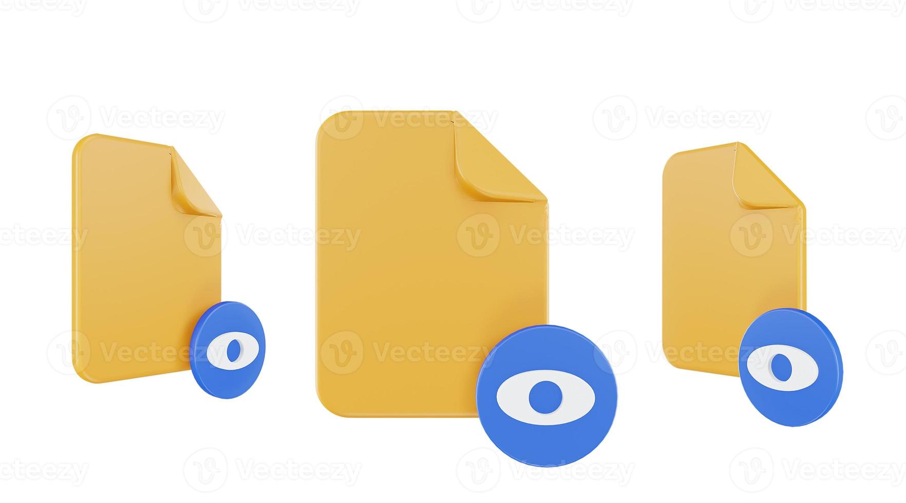 3d render file seen icon with orange file paper and blue seen photo