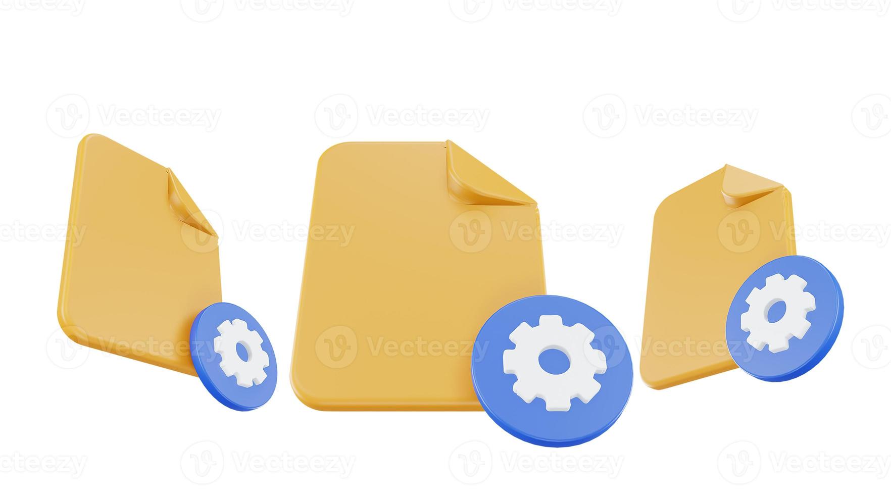 3d render file setting icon with orange file paper and blue setting photo