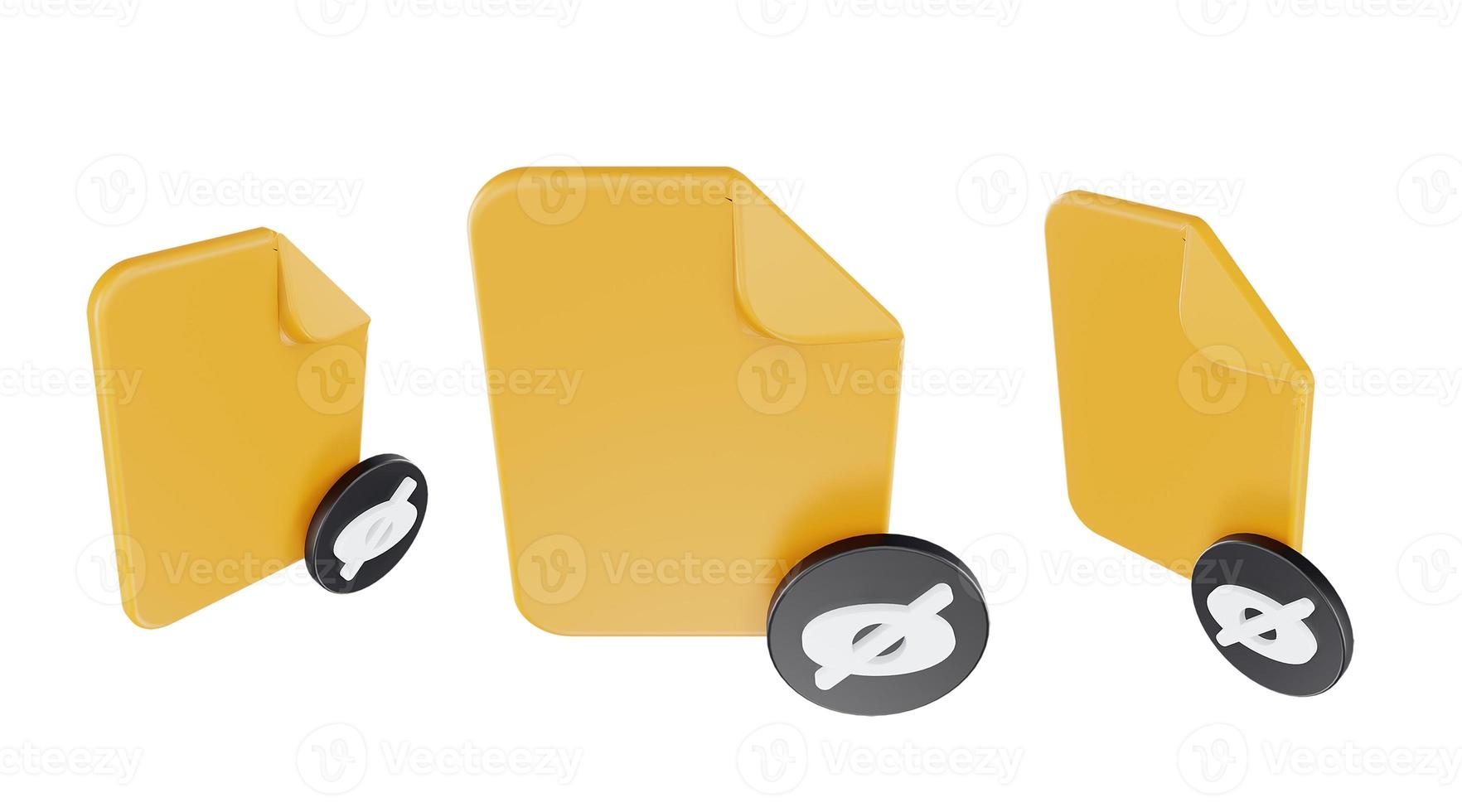 3d render file unseen icon with orange file paper and black unseen photo