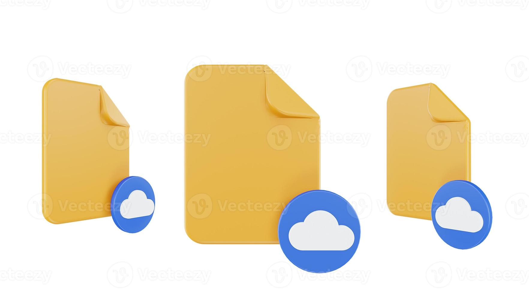 icono de nube de archivo de procesamiento 3d con papel de archivo naranja y nube azul foto