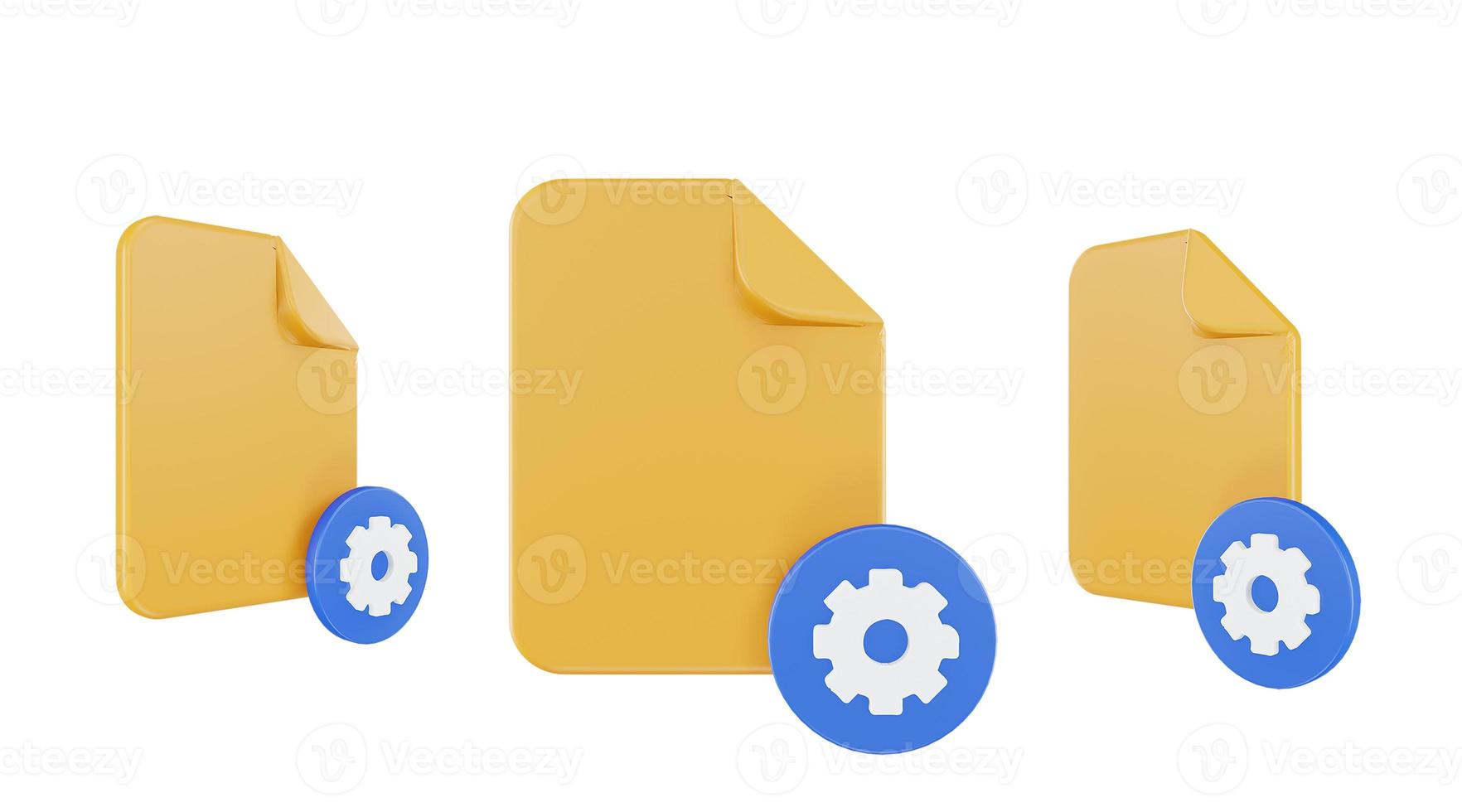 3d render file setting icon with orange file paper and blue setting photo