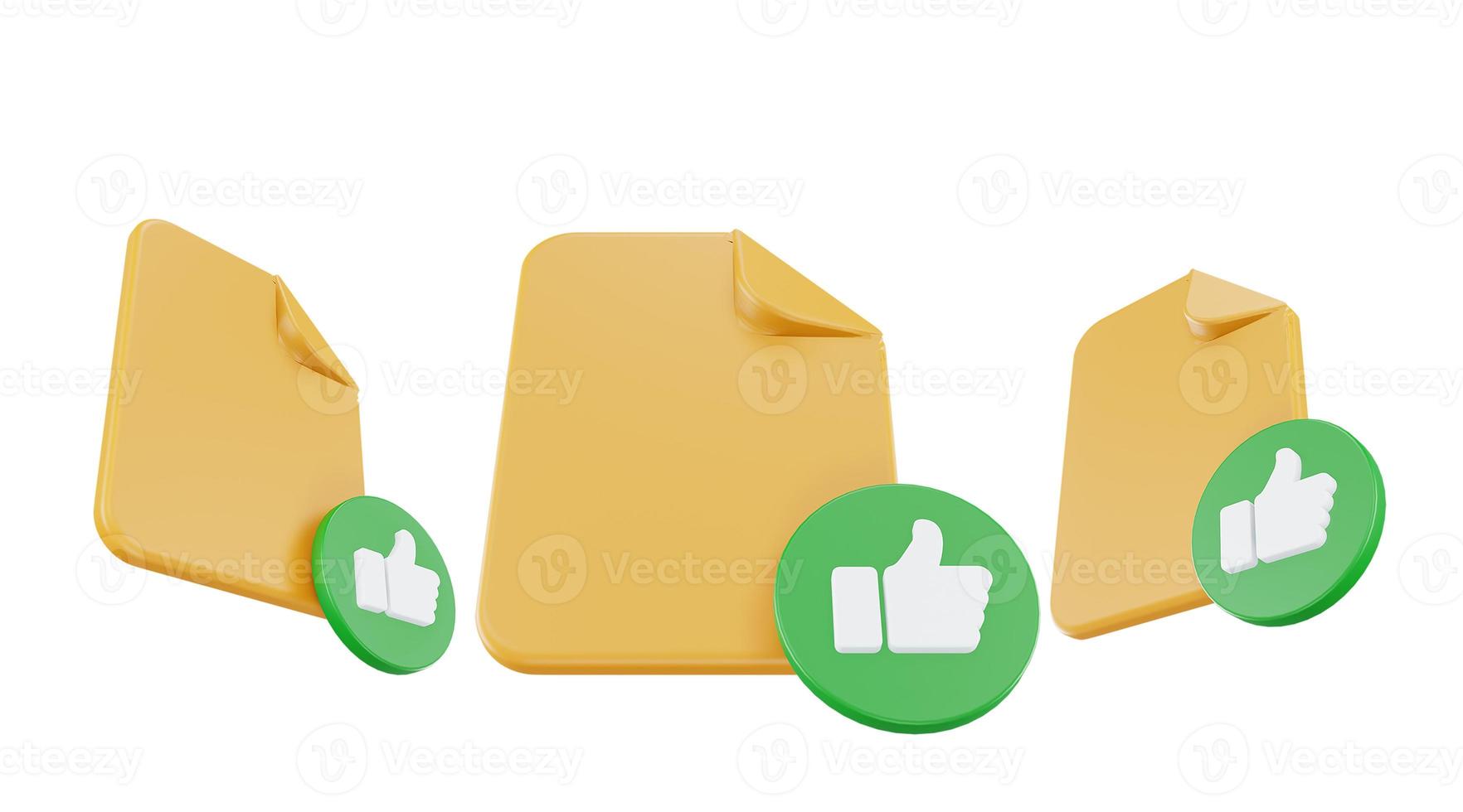 3d render file like icon with orange file paper and green like photo