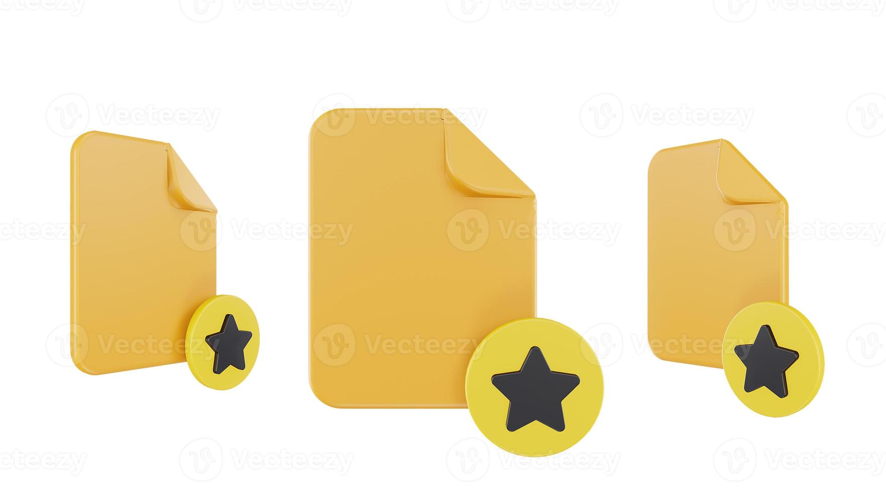 3d render file star icon with orange file paper and yellow star photo