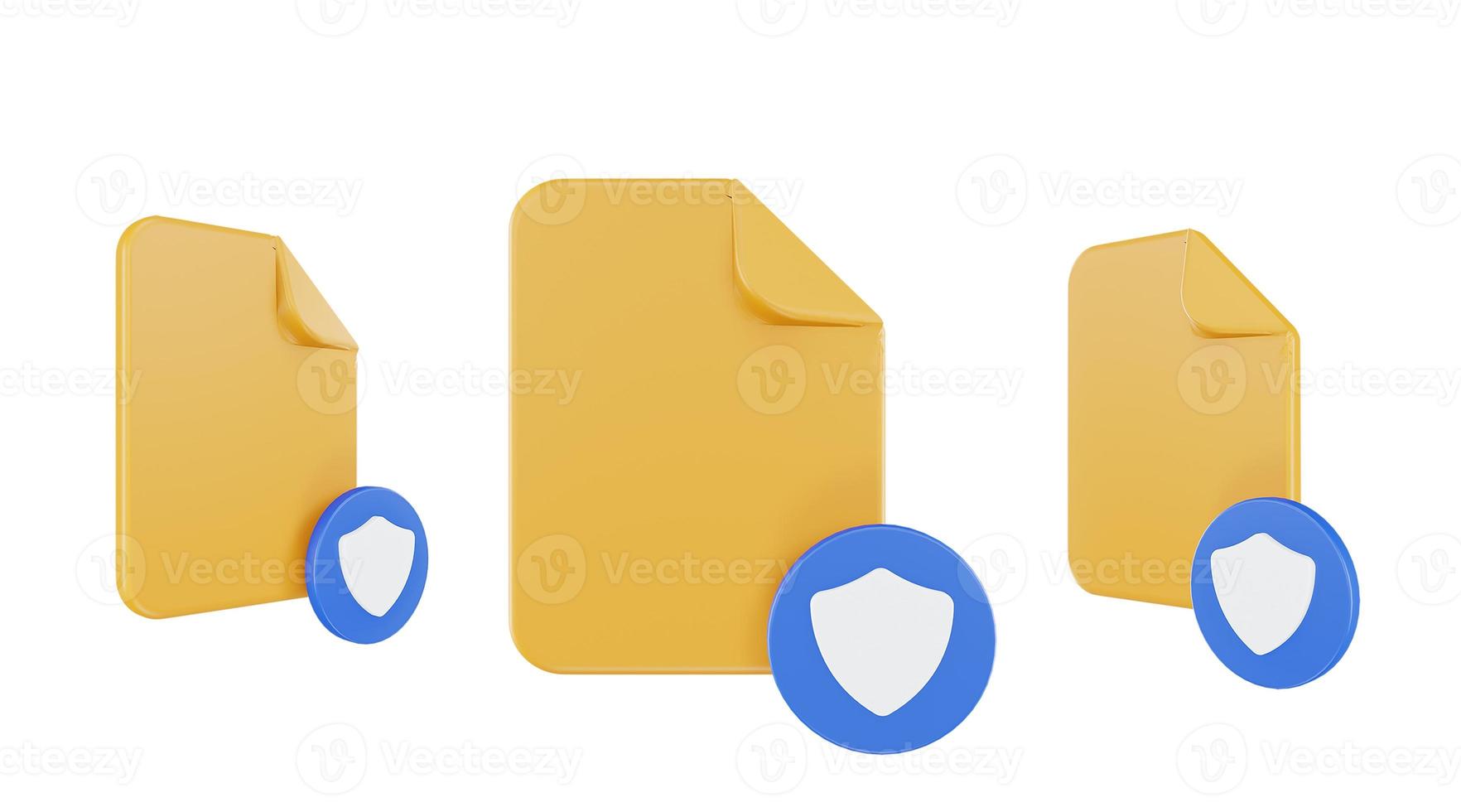 3d render file security icon with orange file paper and blue security photo