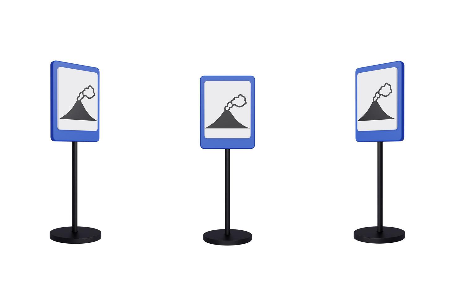 3D Render ilustración señales de tráfico de la ruta de evacuación de la erupción del volcán foto