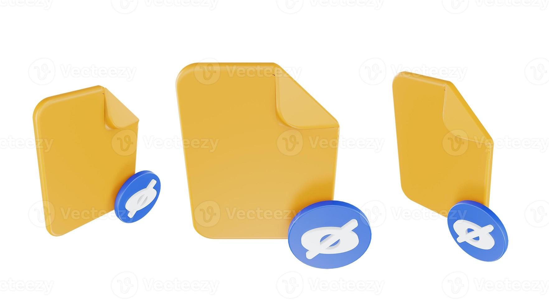 3d render file unseen icon with orange file paper and blue unseen photo