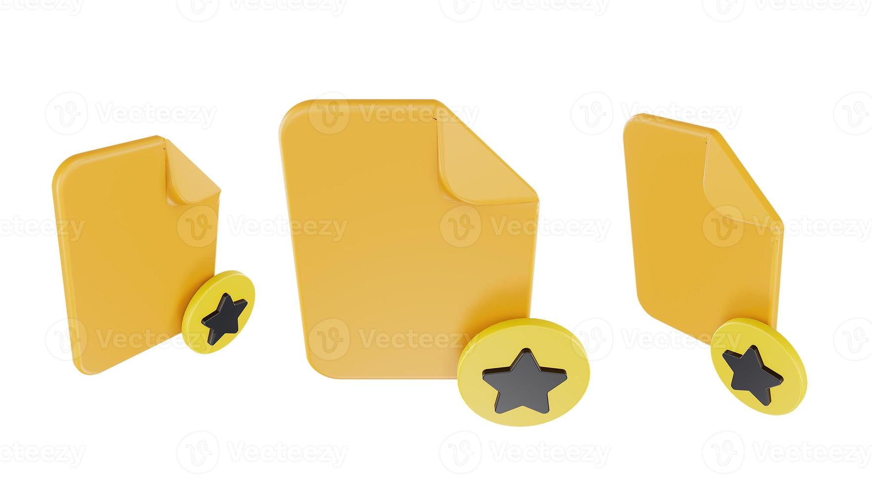 3d render file star icon with orange file paper and yellow star photo