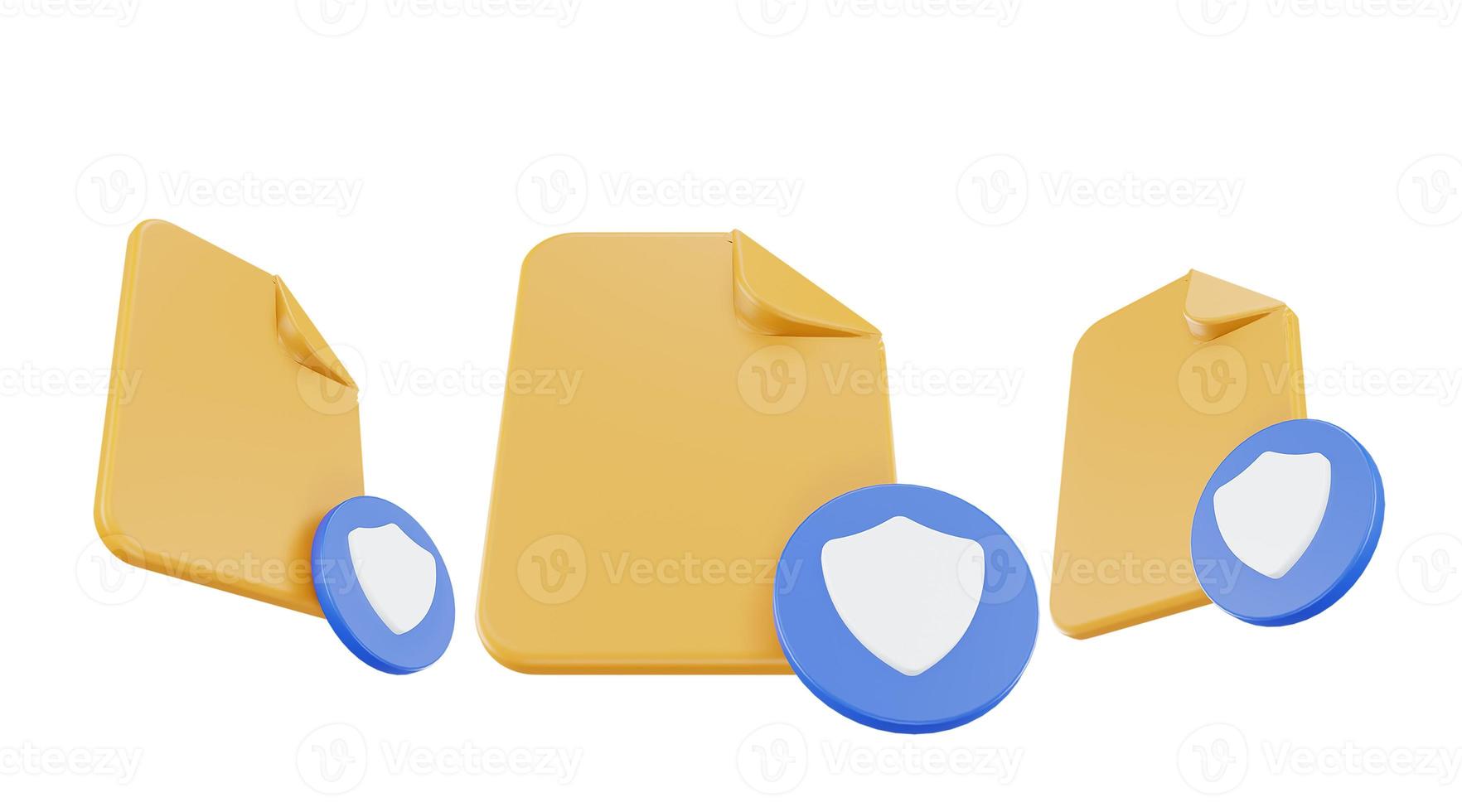 3d render file security icon with orange file paper and blue security photo