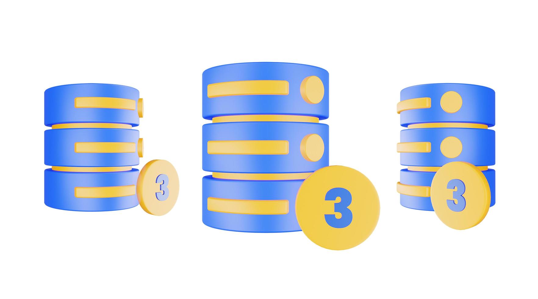 3d render database server icon with three icon isolated photo