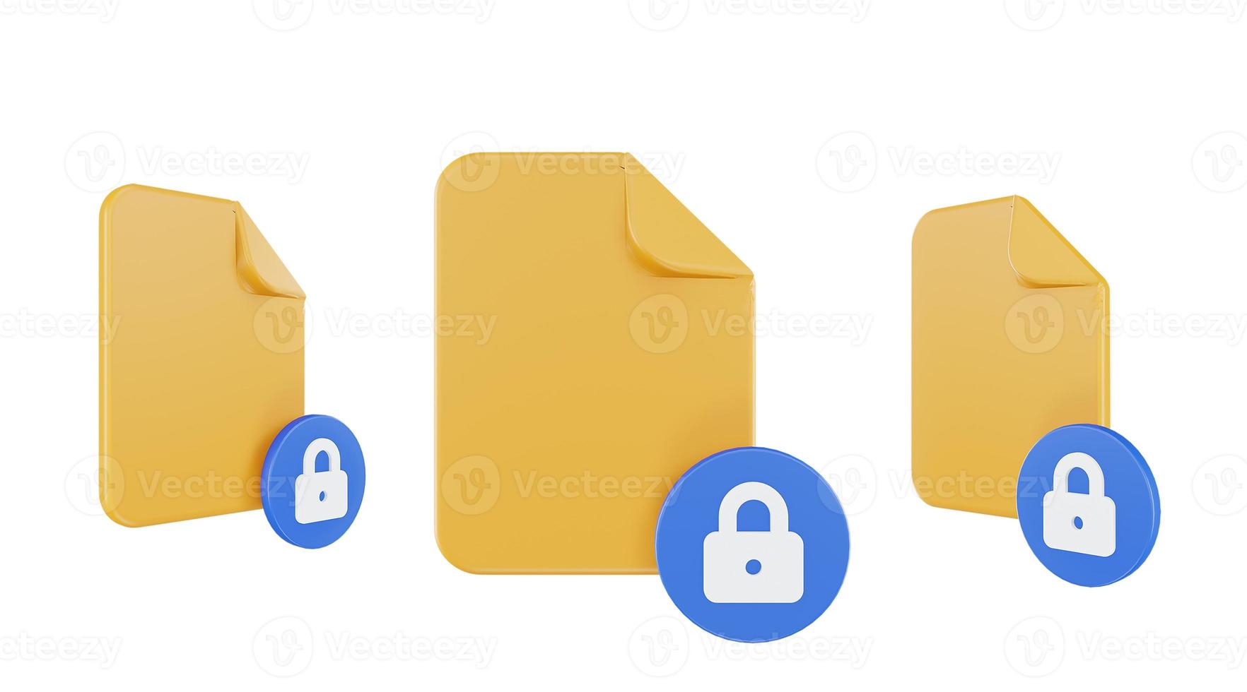 3d render file locked icon with orange file paper and blue locked photo