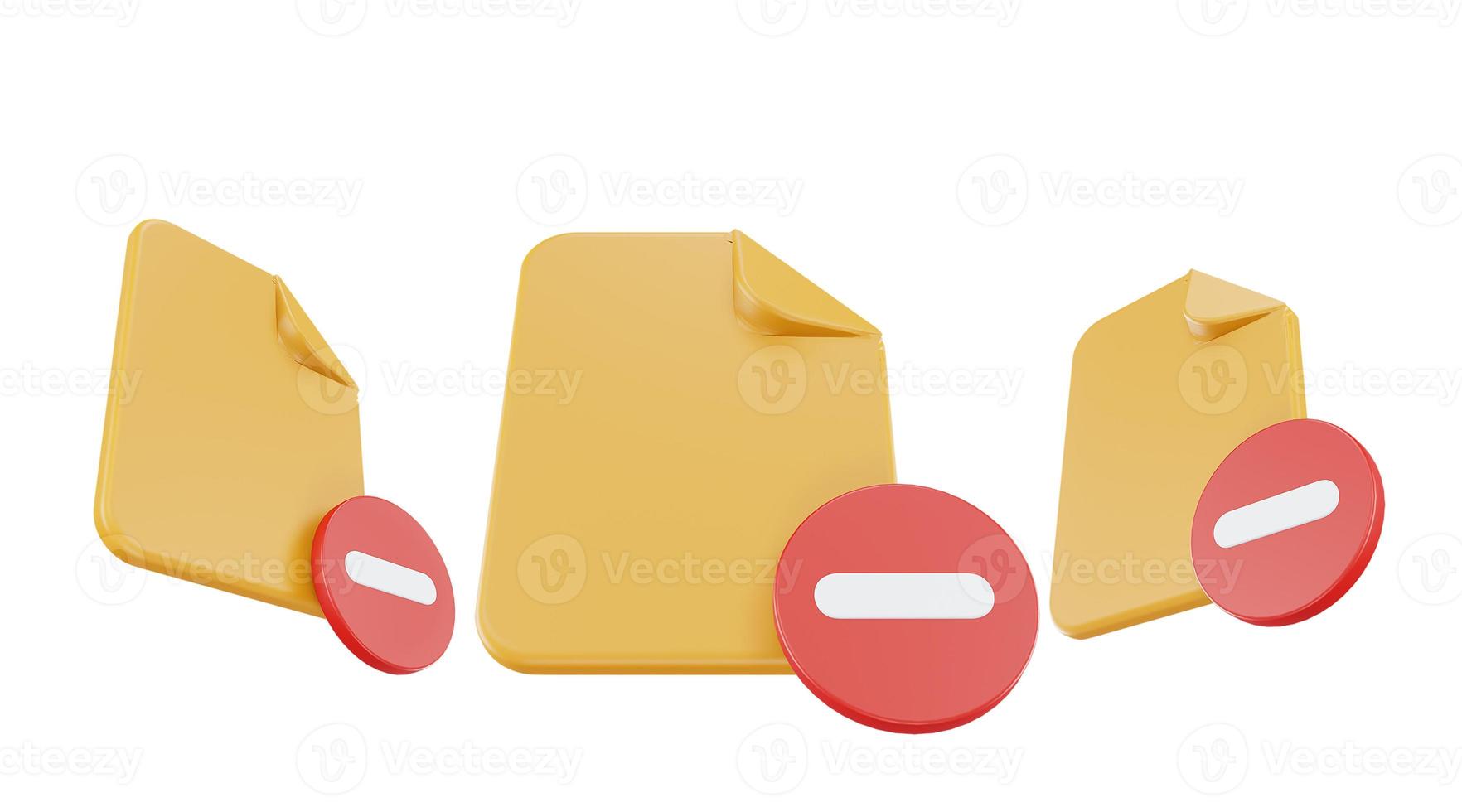 3d render file subtract icon with orange file paper and red subtract photo