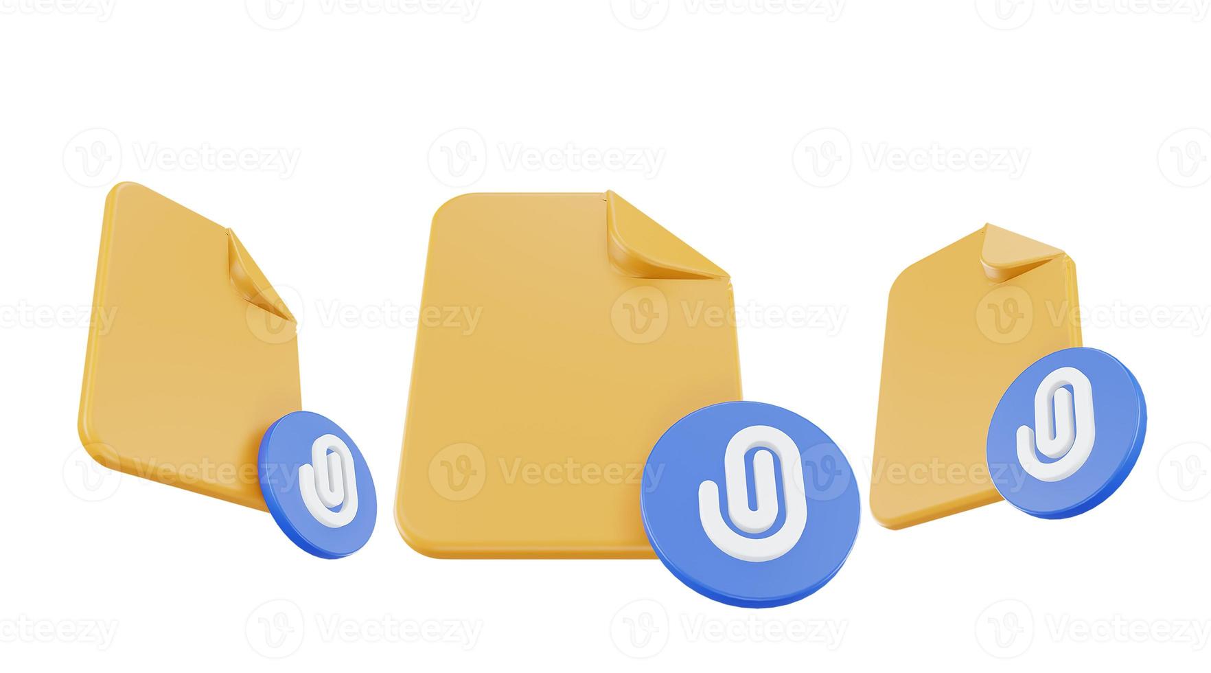 3d render file paperclip icon with orange file paper and blue clip photo