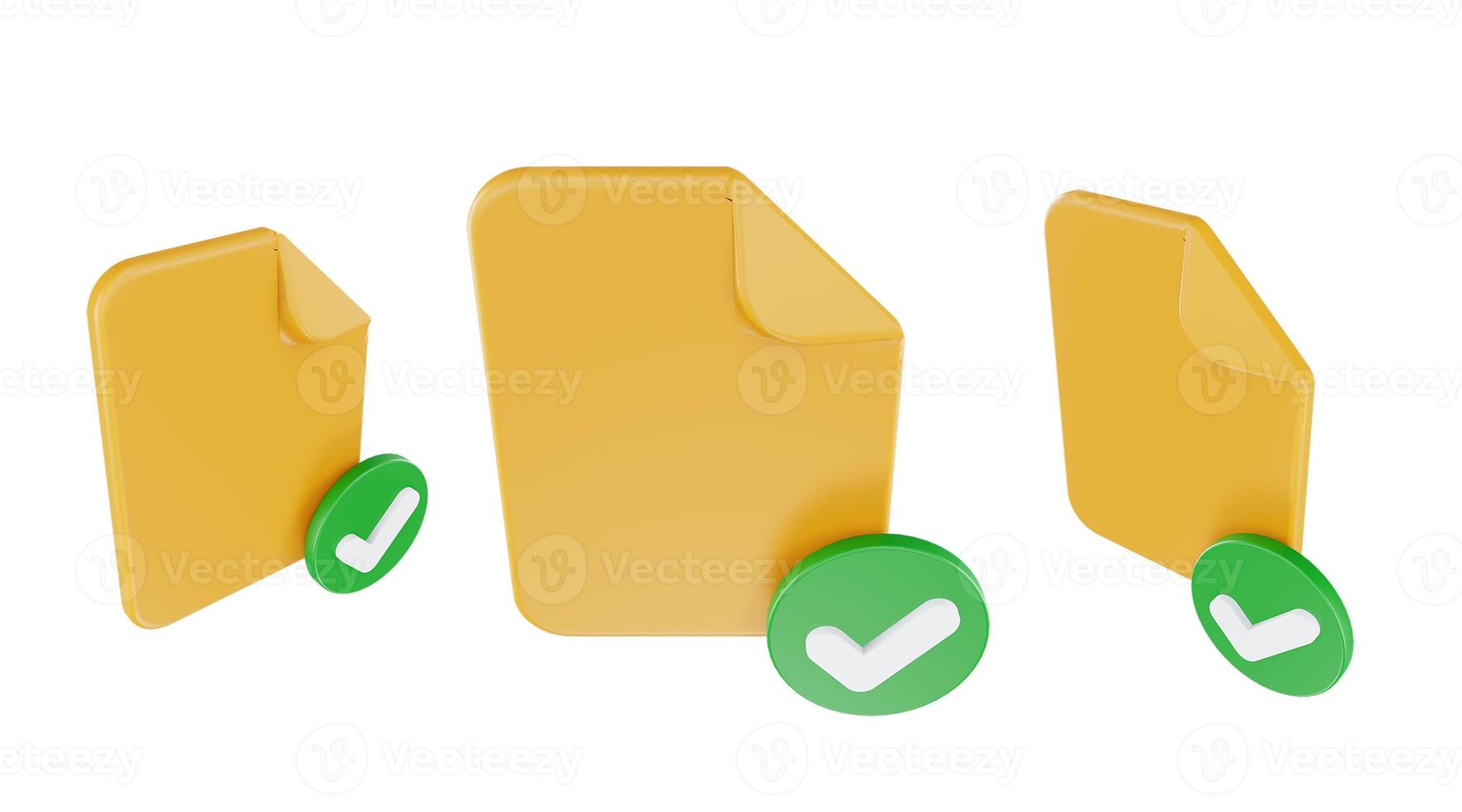 3d render file green check icon with orange file paper and green check photo