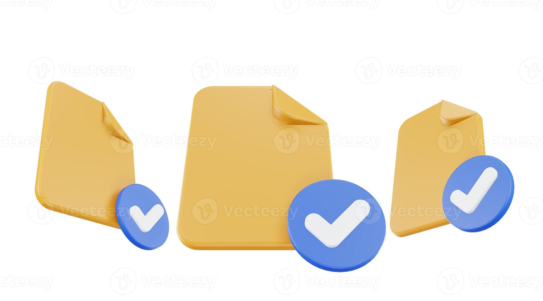 3d render file blue check icon with orange file paper and blue check photo