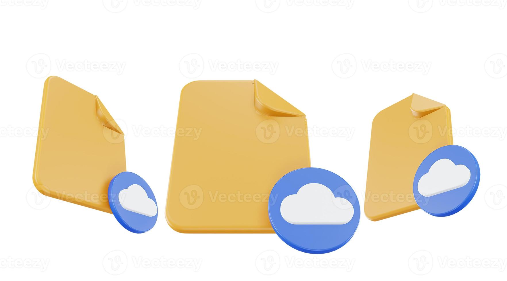 icono de nube de archivo de procesamiento 3d con papel de archivo naranja y nube azul foto