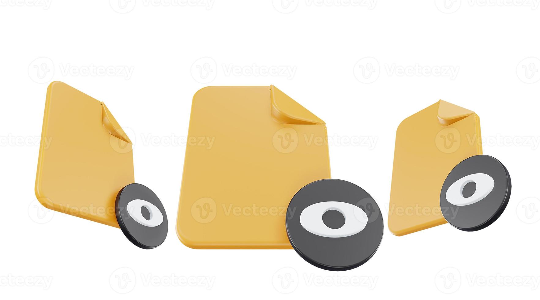 3d render file seen icon with orange file paper and black seen photo