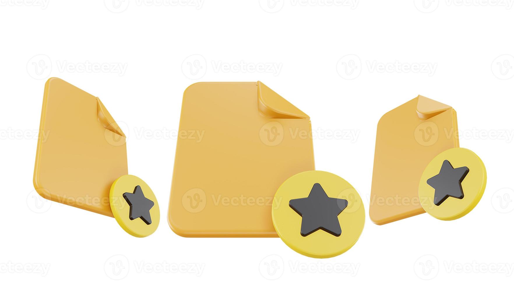 3d render file star icon with orange file paper and yellow star photo