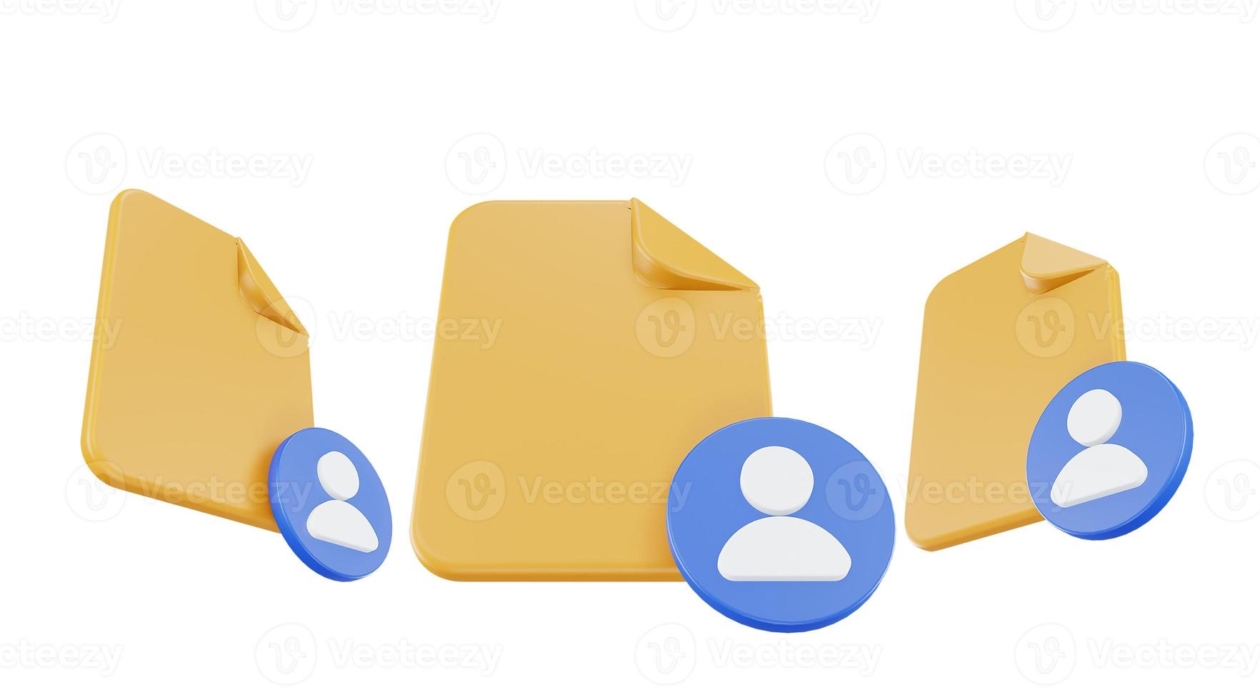 3d render file people icon with orange file paper and blue people photo