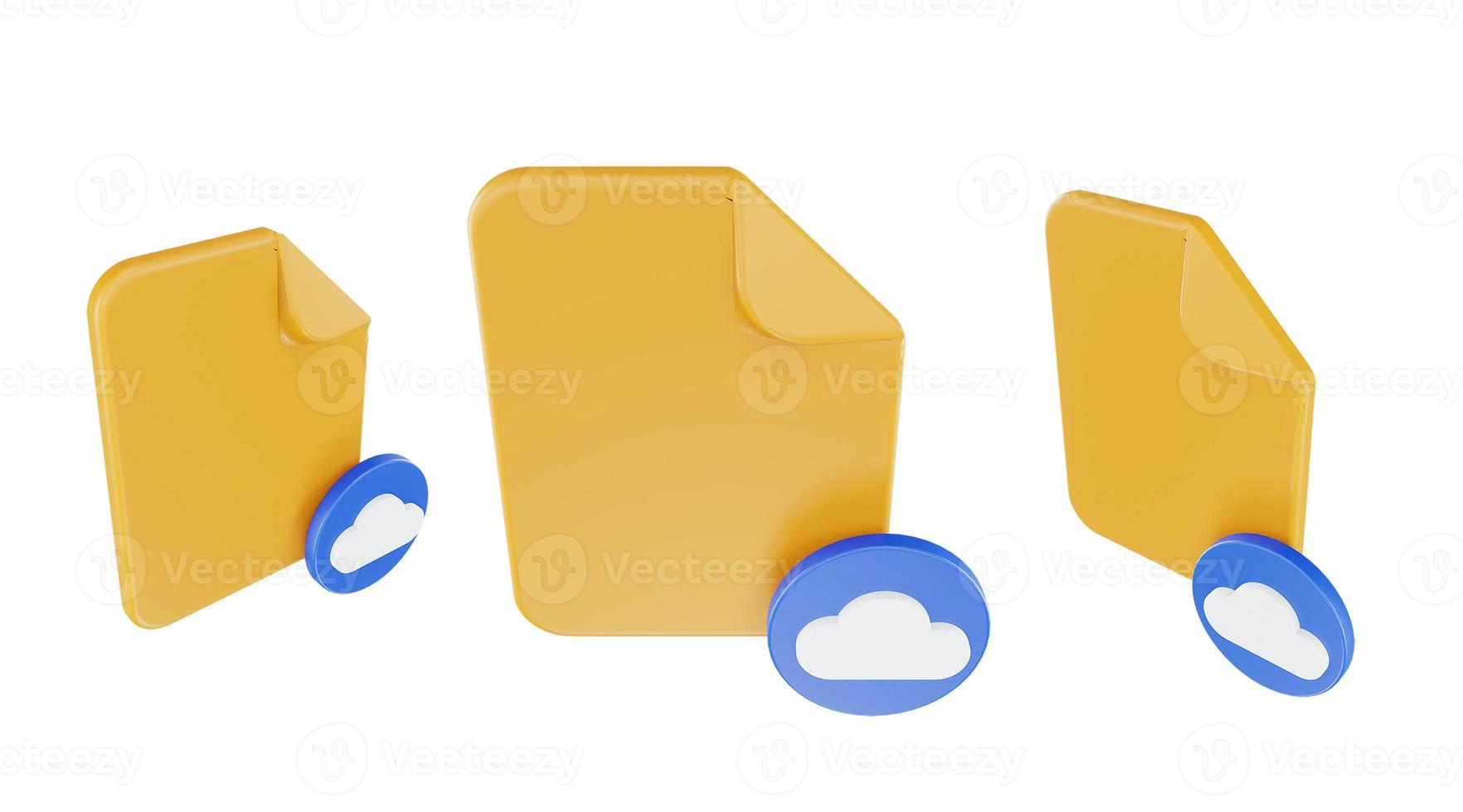 icono de nube de archivo de procesamiento 3d con papel de archivo naranja y nube azul foto