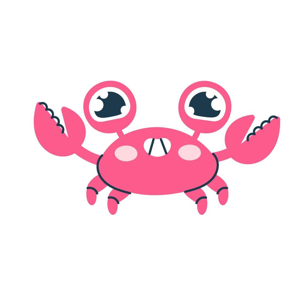 Cute crab in trendy doodle style. Vector clipart. An animal with a face