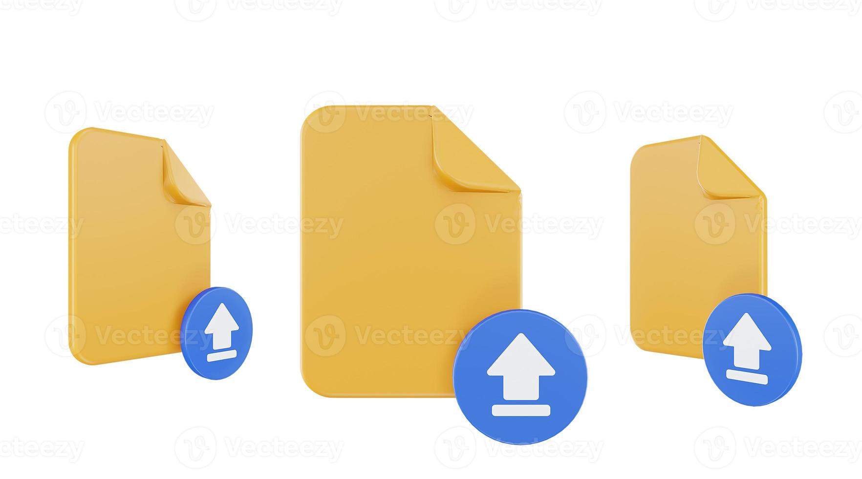 3d render file upload icon with orange file paper and blue upload photo