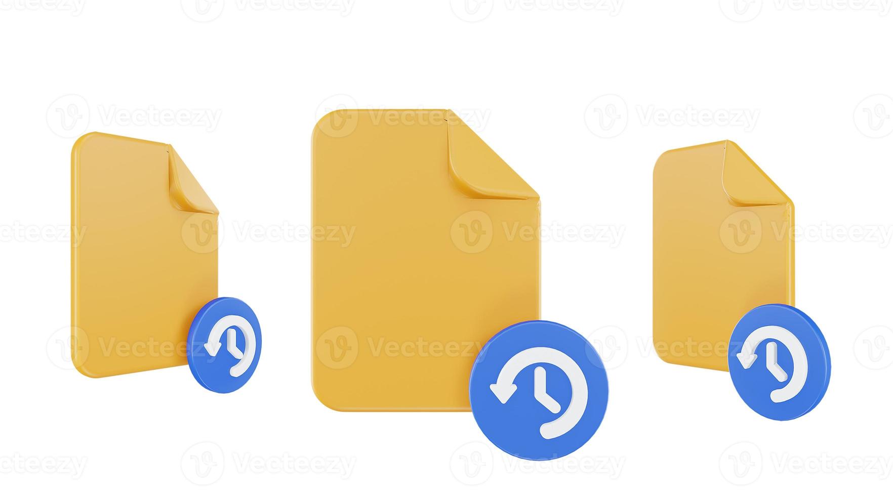 3d render backup file icon with orange file paper and blue backup file photo